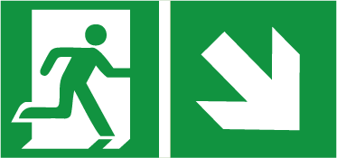 Rettungszeichen "Notausgang rechts abwärts"