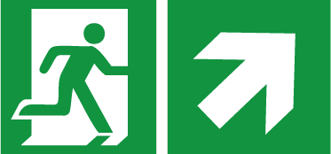 Kunststoffschild Rettungsweg rechts aufwärts