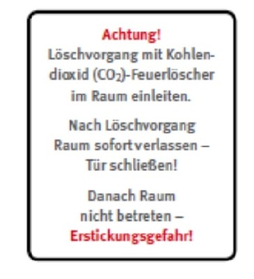 Aufklebeschild Löschen m. CO2-Feuerlöscher im Raum